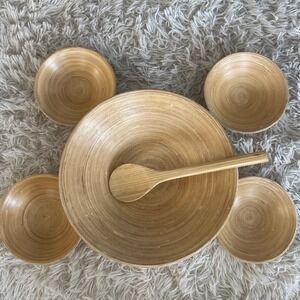 Bibol Khup Bamboo Salad Bowl Set With‎ Serving Spoon 5 Piece Large Serving Dish